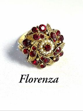 Vintage Florenza Seed Pearl And Rhinestones Adjustable Ring